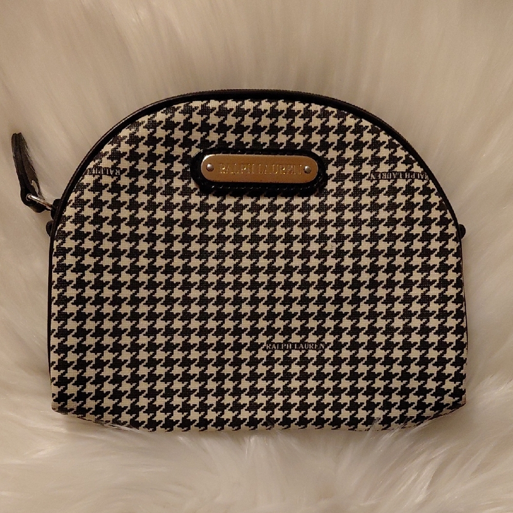 EUC Polo Ralph Lauren Zippered Cosmetic Bag or Clutch, Coated Canvas+Leather